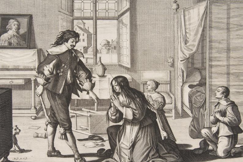 Iliustracija: Abraham Bosse. „Vyras muša žmoną“. 1633 (?).